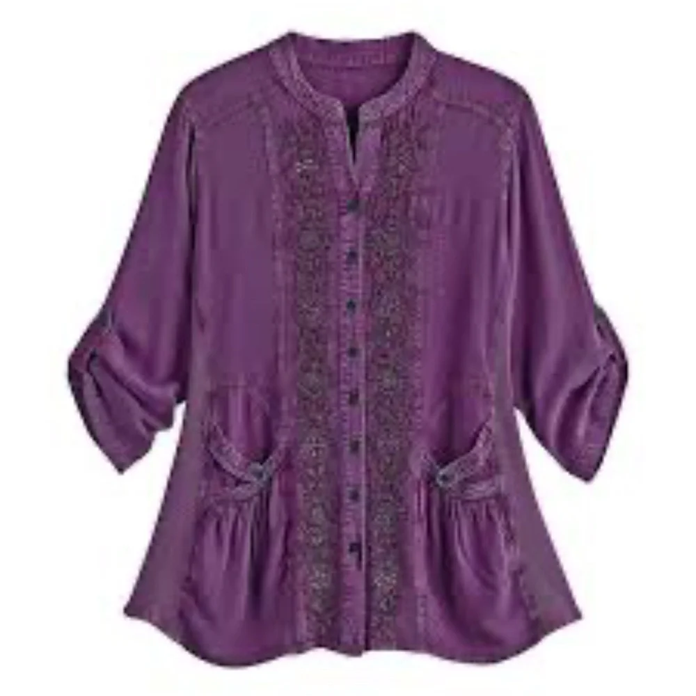 Signals NEW Purple Embroidered Women’s boho Tunic - Picture 1 of 8